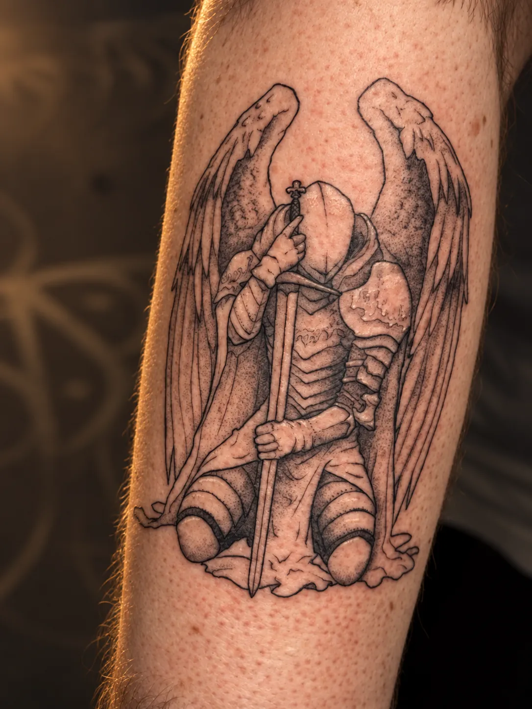 Black and grey angel of death tattoo