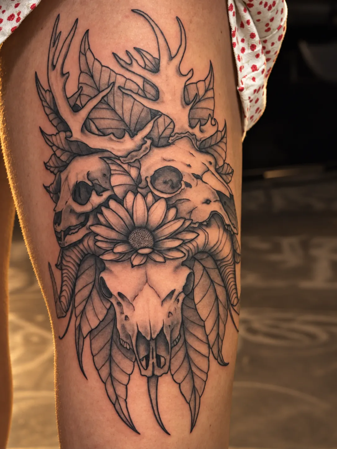 Detailed animal skull tattoo